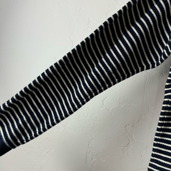 J Crew Hoodie Pullover Sweatshirt Sweater Striped‎ Print Navy Blue Ivory Terry - Picture 4 of 9